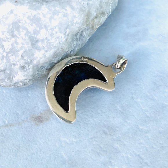 925 Sterling Silver CRESCENT MOON Natural Labradorite Crystal Pendant Necklace - Picture 6 of 9